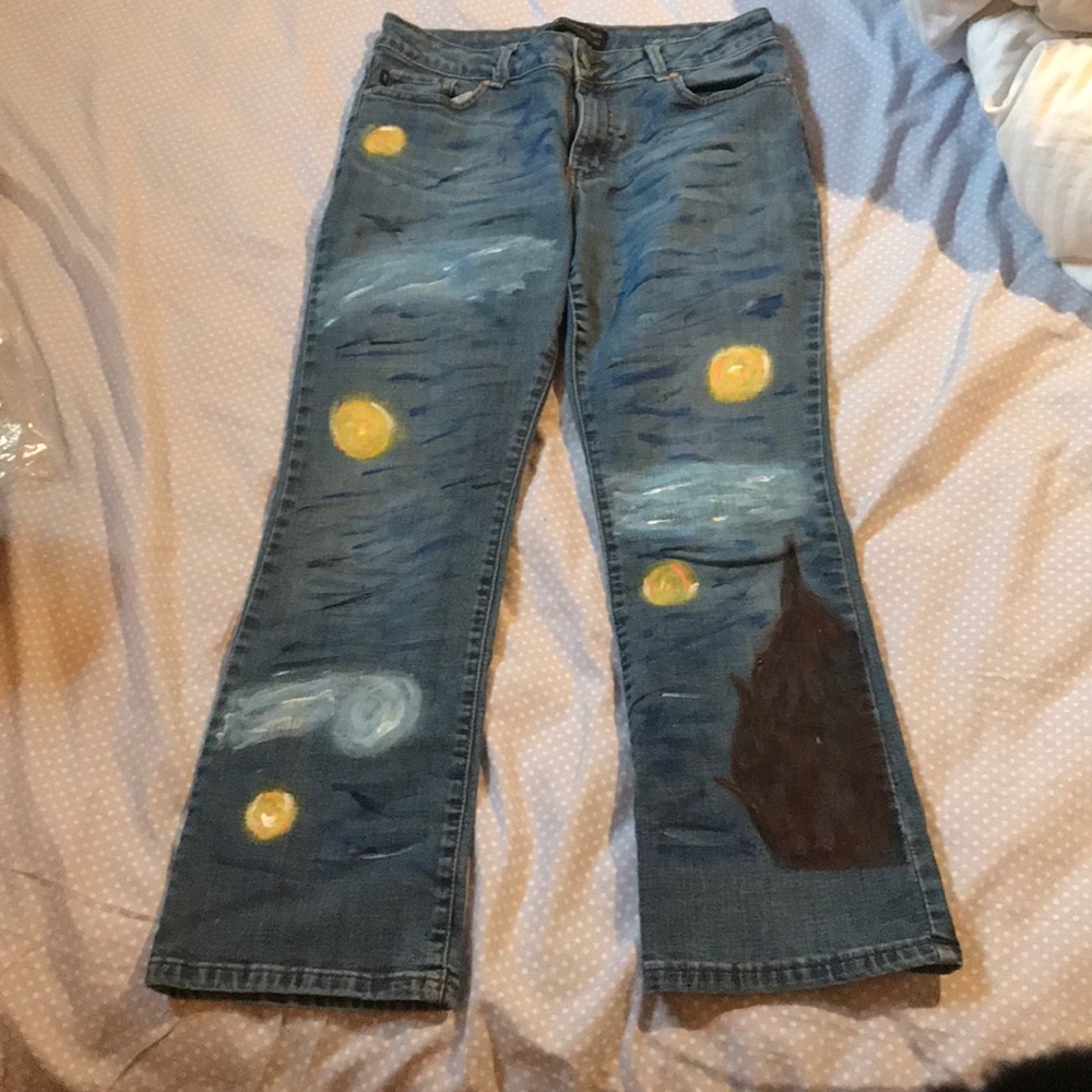HAND PAINTED Starry Night Jeans